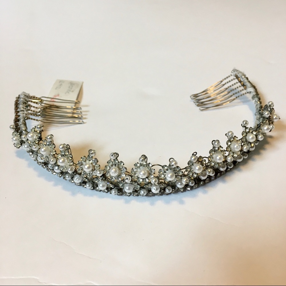 Cait Couture Pearl Rhinestone Tiara/Headband Wedding Hairpiece